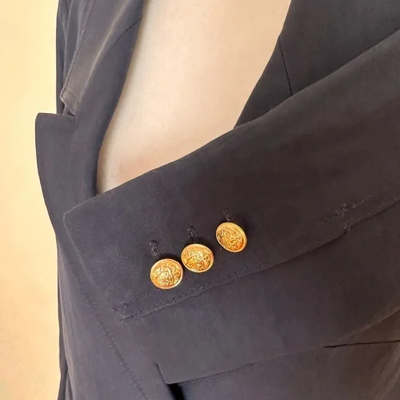 SMYTHE Oversized Linen Blend Double Breasted Blazer in Navy - Picture 8 of 11